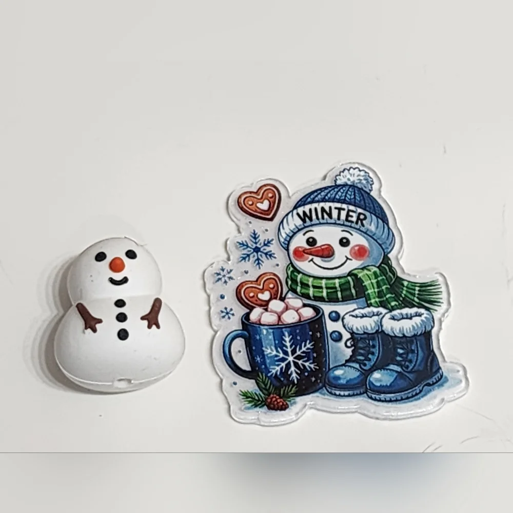 Flatback‎ Snowman Focal Bead Acrylic Winter Crafts Badge Keychain Bag Clip